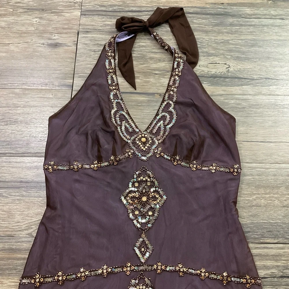 E C I Vintage Y2K Sequined Halter Dress Sz 8 - Picture 2 of 6